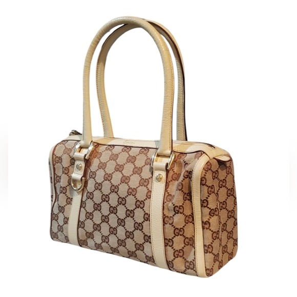 GUCCI GG Canvas D-Ring Vintage Abbey Bowler Boston Bag Beige - Picture 8 of 14